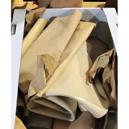 3059 - Box and rolls of tan leather including pigskin. Not available for in-house P&P