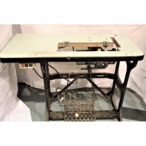 3107 - Cast iron Singer sewing table with a Consew high power clutch motor. Not available for in-house P&P