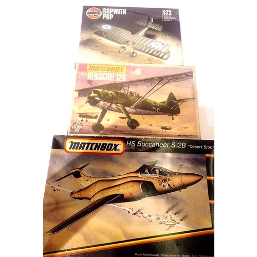 2388 - Two Matchbox 1:72 Aircraft kits; Henschel and Buccaneer and Airfix - with pup. P&P Group 1 (£14+VAT ... 