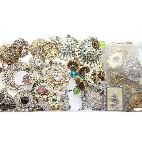 1081 - Box of costume jewellery brooches and clips. P&P Group 1 (£14+VAT for the first lot and £1+VAT for s... 