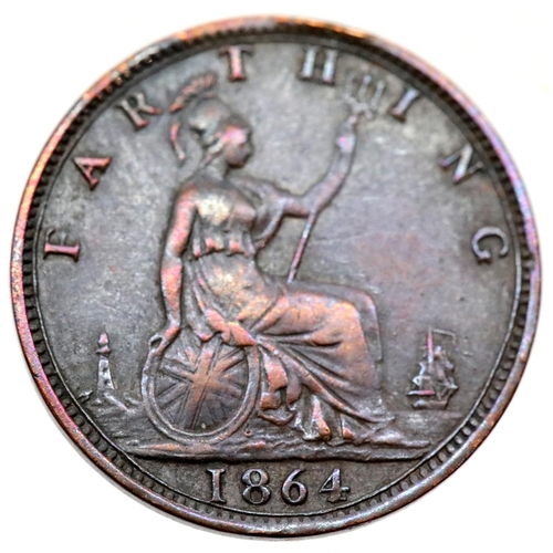 1130 - 1864 - Bronze Farthing of Queen Victoria. P&P Group 1 (£14+VAT for the first lot and £1+VAT for subs... 