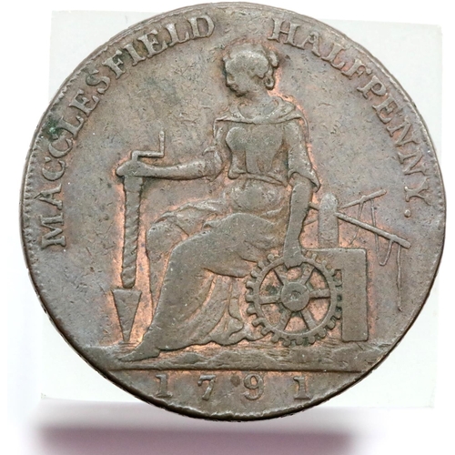 1178 - 1791 Macclesfield halfpenny. P&P Group 1 (£14+VAT for the first lot and £1+VAT for subsequent lots)