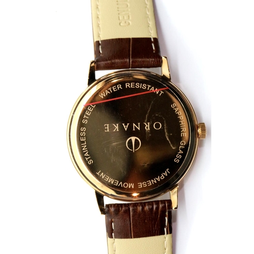 1068 - Boxed Gents Ornake wristwatch with Japanese Miyota movement, white face with subsidiary seconds dial... 