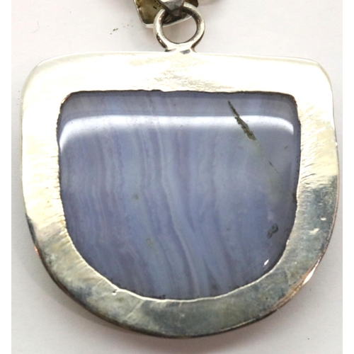 1013 - Blue lace agate pendant on silver mount with silver snake chain. P&P Group 1 (£14+VAT for the first ... 