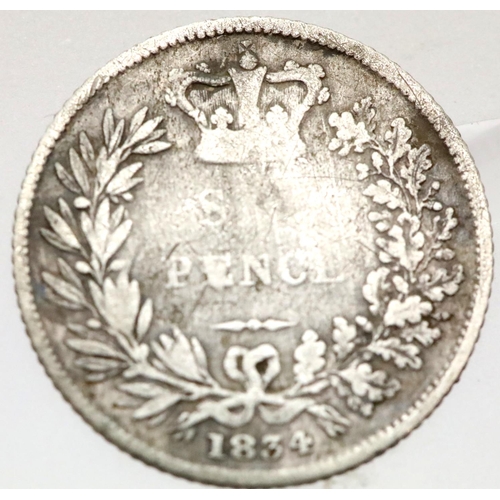 1121 - 1834 - Silver Sixpence of King William IV. P&P Group 1 (£14+VAT for the first lot and £1+VAT for sub... 