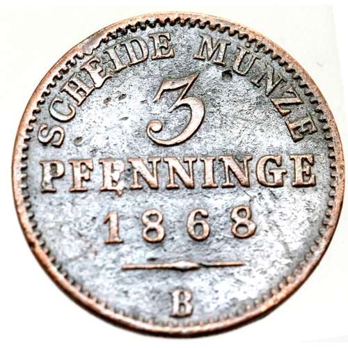 1129 - 1868 - 3 Pfennig - B Mint - High grade specimen. P&P Group 1 (£14+VAT for the first lot and £1+VAT f... 