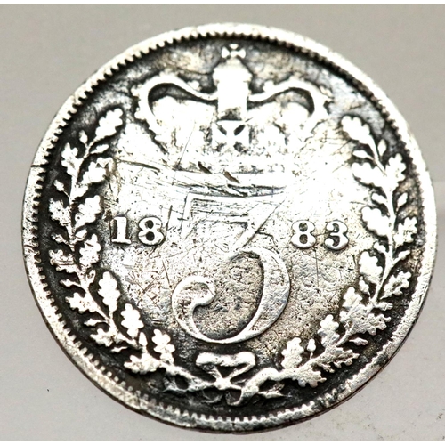 1131 - 1883 -Silver Threepence of Queen Victoria. P&P Group 1 (£14+VAT for the first lot and £1+VAT for sub... 