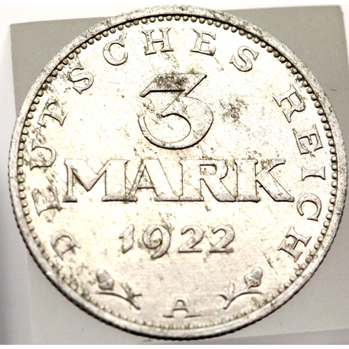 1133 - 1922 - German Reich 3 marks and Eagle. P&P Group 1 (£14+VAT for the first lot and £1+VAT for subsequ... 