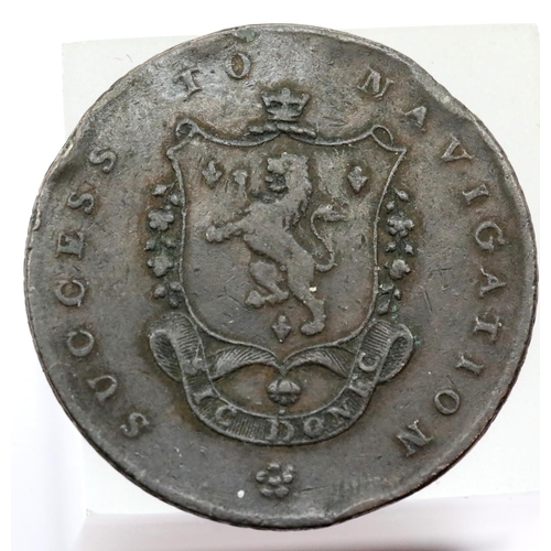 1180A - 1793 Manchester halfpenny. P&P Group 1 (£14+VAT for the first lot and £1+VAT for subsequent lots)