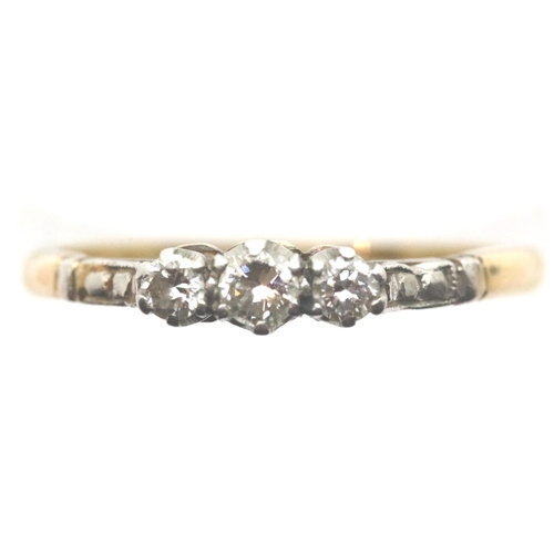 1001 - Antique presumed 18ct gold three stone diamond ring, size P, 2.8g. P&P Group 1 (£14+VAT for the firs... 