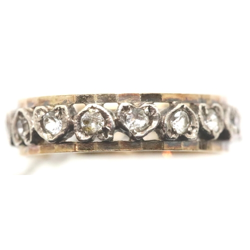 1007 - 9ct gold and silver diamond set eternity ring with heart shaped settings, size M, 2.0g. P&P Group 1 ... 