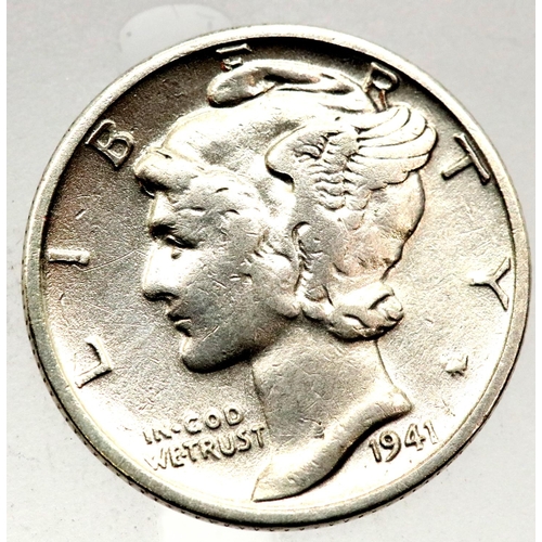 1144 - 1941 USA - Silver Mercury Dime. P&P Group 1 (£14+VAT for the first lot and £1+VAT for subsequent lot... 