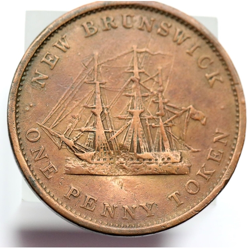 1162 - New Brunswick trade Penny Token - 1843 - Queen Victoria. P&P Group 1 (£14+VAT for the first lot and ... 