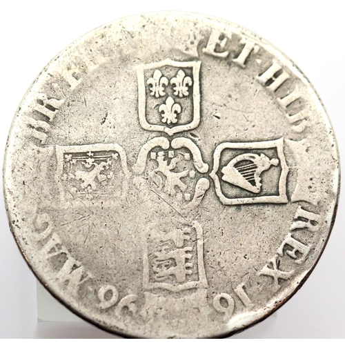 1168 - 1696 - William III Silver Crown. P&P Group 1 (£14+VAT for the first lot and £1+VAT for subsequent lo... 