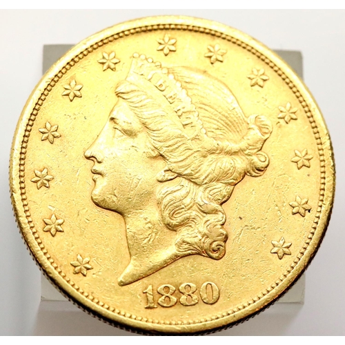 1176 - American 1880 Gold San Francisco mint 20 Dollar coin with fine definition. P&P Group 2 (£18+VAT for ... 