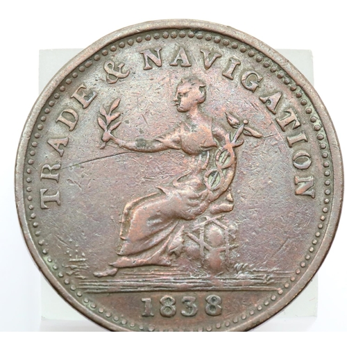 1180 - 1838 token with good definition. P&P Group 1 (£14+VAT for the first lot and £1+VAT for subsequent lo... 