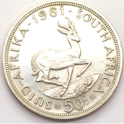 1180d - South Africa 1961 50 cents, encapsulated. P&P Group 1 (£14+VAT for the first lot and £1+VAT for subs... 