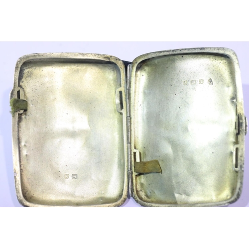 1269 - Hallmarked silver cigarette / card case with engraved decoration, H: 9 cm, 66g. P&P Group 2 (£18+VAT... 