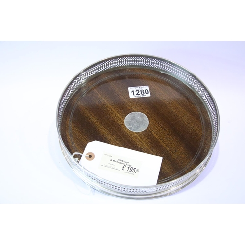 1280 - Hallmarked silver and mahogany galleried tray, D: 25 cm, London assay. P&P Group 2 (£18+VAT for the ... 