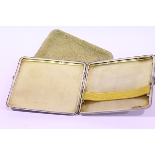 1268 - Hallmarked silver cigarette / card case with gilt interior in original pouch, Birmingham assay 1939,... 