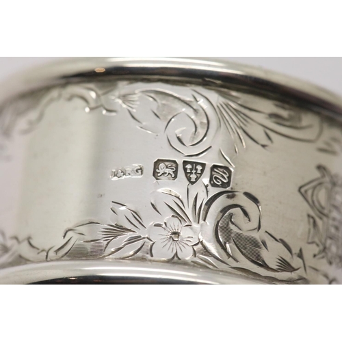 1274 - Hallmarked silver spoon and napkin ring in fitted case, 34g. P&P Group 1 (£14+VAT for the first lot ... 