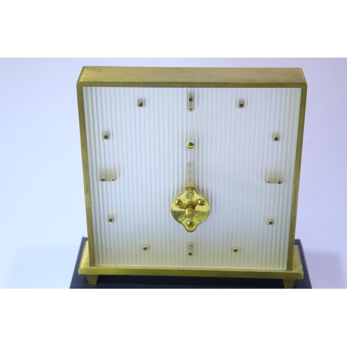 1240 - Boxed Jaeger LeCoultre Skeleton Baguette Table Clock, 8 Day movement in lacquered brass and transluc... 