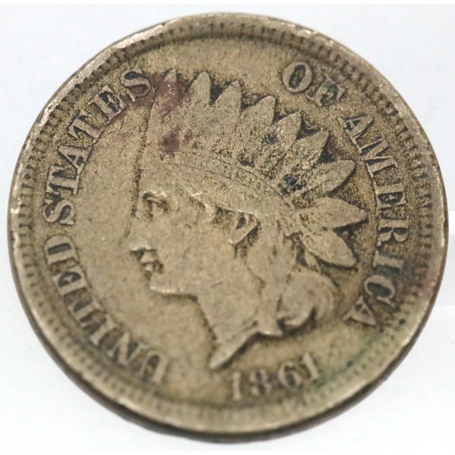 1180e - 1861 USA 1 Cent coin. P&P Group 1 (£14+VAT for the first lot and £1+VAT for subsequent lots)