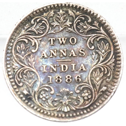 1180h - 1886 British India 2 Annas. P&P Group 1 (£14+VAT for the first lot and £1+VAT for subsequent lots)