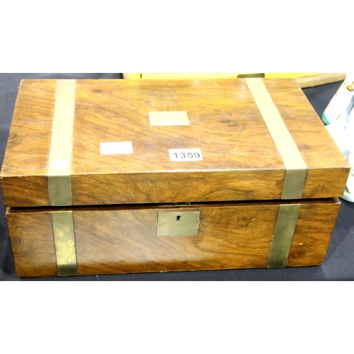 1359 - Mahogany brass bound writing slope with leather interior, 35 x 22 cm. P&P Group 3 (£25+VAT for the f... 