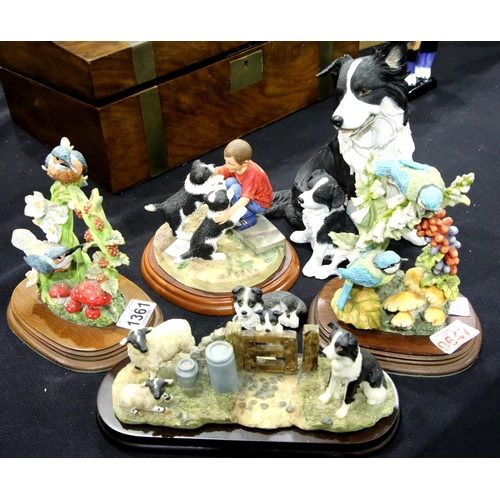 1361 - Seven Border fine arts and other figurines of collie dogs and birds. Not available for in-house P&P