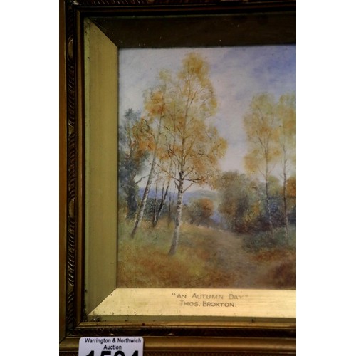 1504 - Gilt framed oil on board, An Autumn Day by Thomas Broxton, 11 x 14 cm. P&P Group 2 (£18+VAT for the ... 