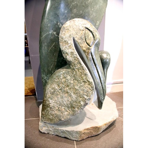 1513 - Large sculptured soapstone Pelican and Chicks, H: 143 cm. Not available for in-house P&P.