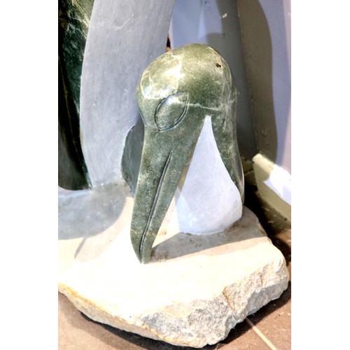 1513 - Large sculptured soapstone Pelican and Chicks, H: 143 cm. Not available for in-house P&P.