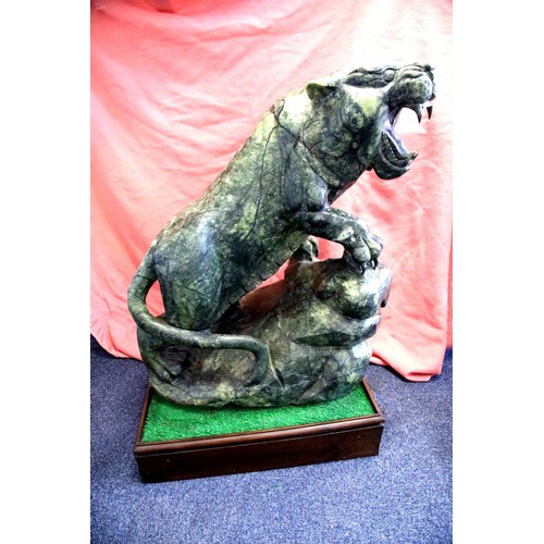 1510 - Large Jade roaring tiger, cut from a single piece, imported from Korea c1995, weighs approximately 3... 