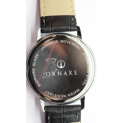 1084 - New boxed Ornake gents chrome finish wristwatch with Miyota movement and sapphire crystal on a leath... 