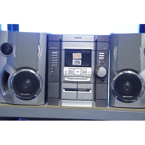 170 - Sharp midi system and speakers (not tested). Not available for in-house P&P
Condition Report: All el... 