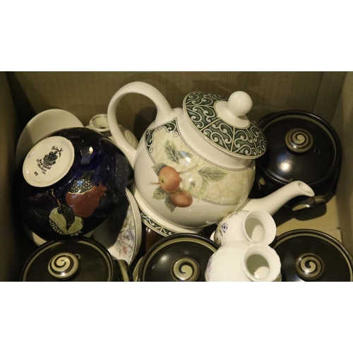 421 - Three boxes of mixed ceramics including teapots. Not available for in-house P&P.