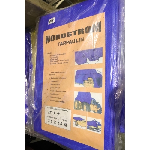 648 - Two Nordstrom tarpaulins, 12ft x 9ft and 18ft x 12ft. Not available for in-house P&P