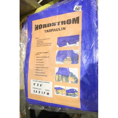 647 - Two Nordstrom tarpaulins, 9ft x 6ft. Not available for in-house P&P