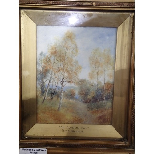 1504 - Gilt framed oil on board, An Autumn Day by Thomas Broxton, 11 x 14 cm. P&P Group 2 (£18+VAT for the ... 