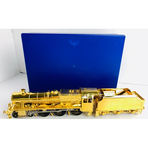 2142 - Hong Kong Brass & Gold Plated OO BR 4-6-0 Steam Locomotive - in Presentation Case Box. P&P Group 2 (... 