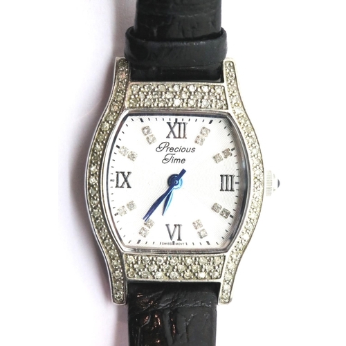 1073 - Precious Time ladies diamond set wristwatch on a leather strap. P&P Group 1 (£14+VAT for the first l... 