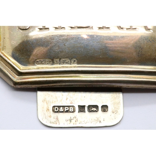 1065 - Hallmarked silver sherry decanter label and a silver bookmark, 19g. P&P Group 1 (£14+VAT for the fir... 