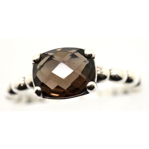 1106 - Genuine Pandora sterling silver faceted smoky quartz solitaire ring. P&P Group 1 (£14+VAT for the fi... 