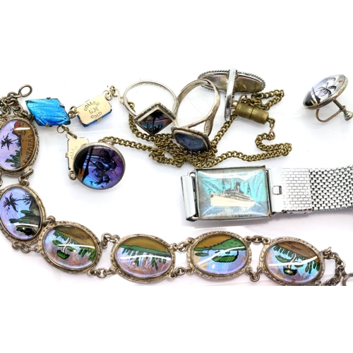 1129 - Butterfly wing bracelets, rings and a necklace. P&P Group 1 (£14+VAT for the first lot and £1+VAT fo... 