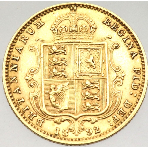 1187 - 1892 Victoria Jubilee head shield back half sovereign. P&P Group 1 (£14+VAT for the first lot and £1... 