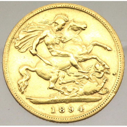 1188 - 1894 Victoria veiled head half sovereign. P&P Group 1 (£14+VAT for the first lot and £1+VAT for subs... 