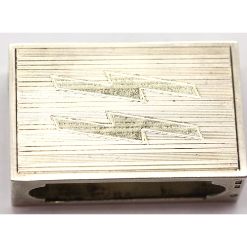 1229 - WWII 800 Silver Hallmarked Match Box Holder Engraved SS & The Logo of the 7th SS Panzer Division Pri... 