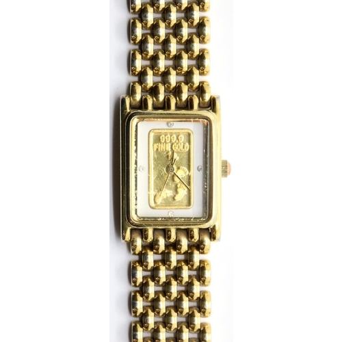 1078 - Footsteps ladies wristwatch with 1g 24ct gold ingot and four diamonds to face, W: 19 mm. P&P Group 1... 
