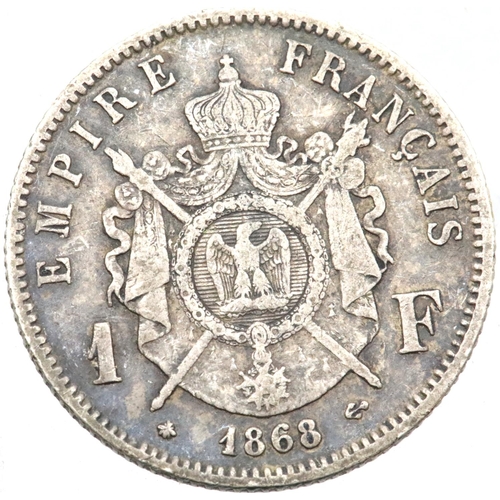 1160 - 1868 - Silver Franc of Napoleon III - France. P&P Group 1 (£14+VAT for the first lot and £1+VAT for ... 